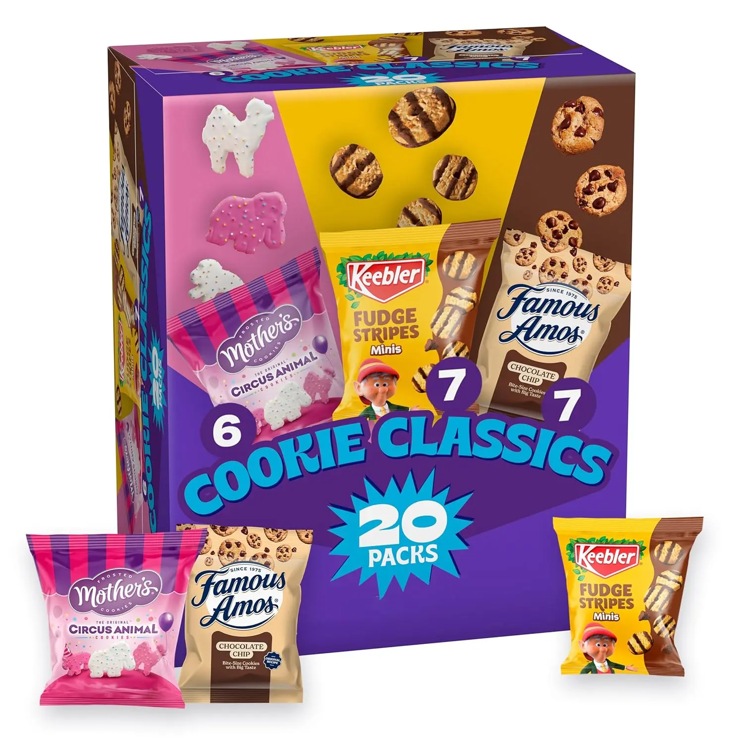 Assorted Cookie Classics Variety Pack - Mother’s Circus, Keebler Fudge Stripes & Famous Amos, 20 Pouch Box, 20 oz