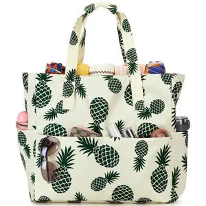 Printed Beach Bag, 1 Count Large Waterproof Sandproof Pool Tote Bag with Zipper & Pockets, Travel Gym Swim Bag, Vacation Supplies, Fashionable Tote Bag