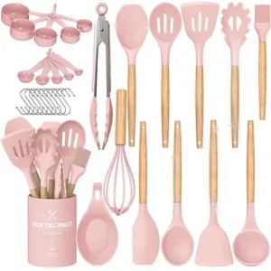 Umite Chef Kitchen Cooking Utensils Set, 33 pcs Non-stick Silicone Gadgets Cooking Kitchen Utensils Spatula Set with Holder Plastic
