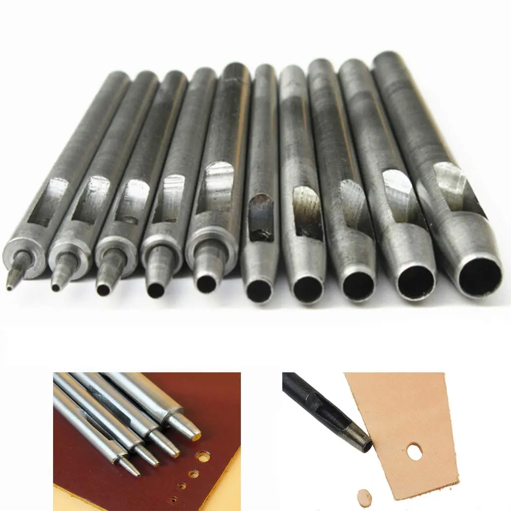 Steel Leather Punch Tool Kit, 10 Sizes (0.5-5.0mm) for Belt, Wallet, Bag, Crafting | Heavy-Duty Hole Puncher Set, Professional Leatherworking Tools for DIY & Repair