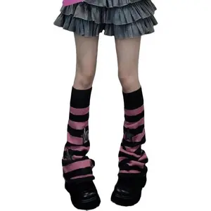 Women's Leg Warmers Striped Star Pattern Knitted Y2k Punk Japanese Kawaii Streetwear Harajuku Knee High Leg Socks