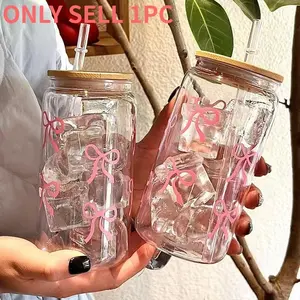 Bow Pattern Cup, 1 Count Portable Drinking Cup with Straw & Lid, Aesthetic Water Bottle, Drinking Cup for Home Office School Outdoor Camping, Drinkware Water Bottles