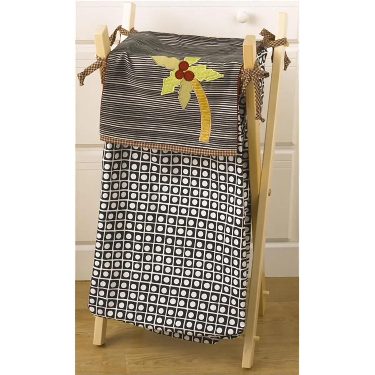 212 MAIN Wood Frame Cotton Tale Pirates Cove Laundry Hamper - Palm Tree Appliqué, Stand Attached, Nursery-Themed, Dot Stripes Design for Newborn, Kid Room