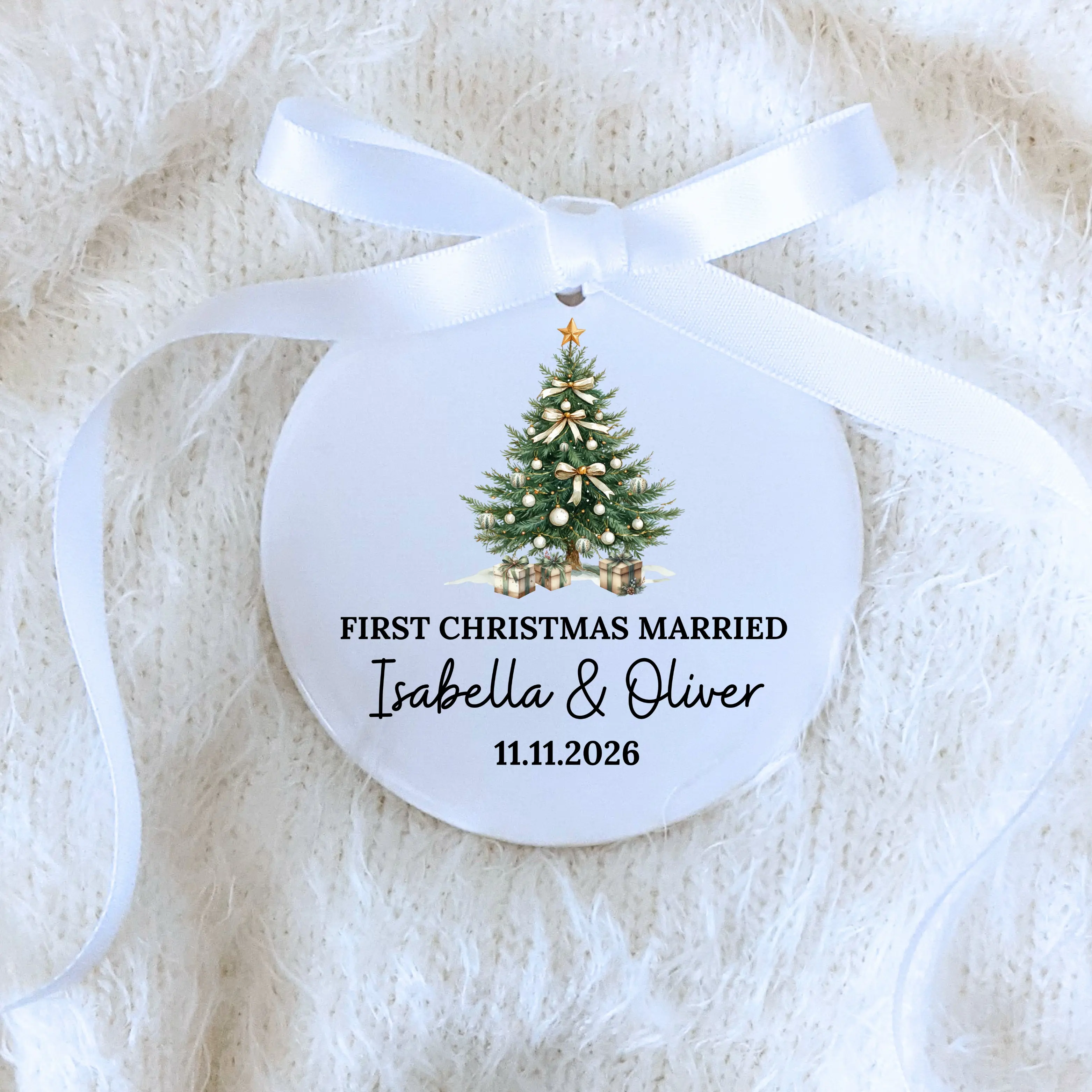 Personalized Wedding Gift for Couple - Custom Engagement Ornament - Anniversary Date Gift - Custom Ornament for Bride and Groom