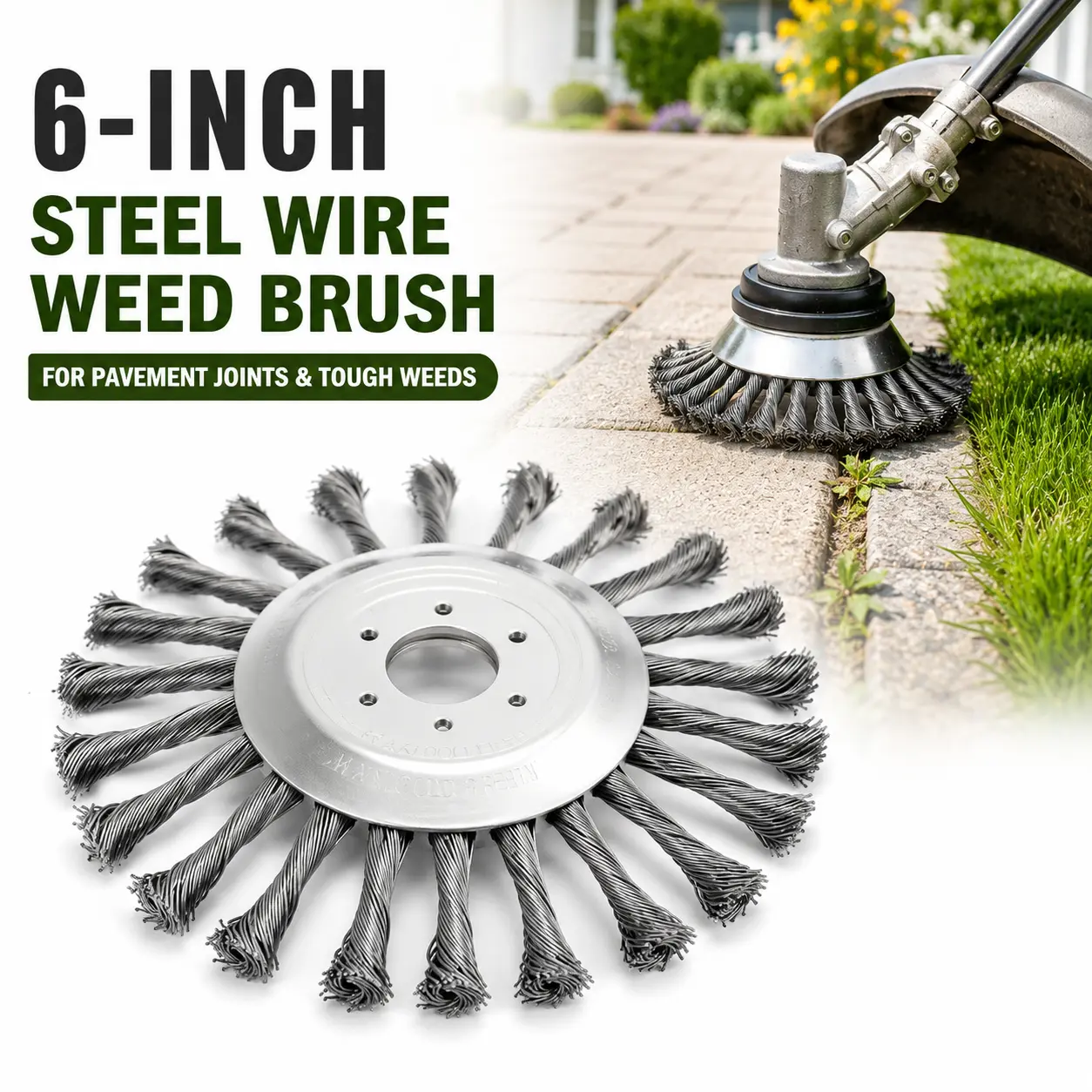 6-Inch Twist Knot Rotary Steel Wire Weed Brush Trimmer Replacement Head, Wire Wheel Attachment for Brush Cutters & Compatible String Trimmers, Weed Removal Tool for Driveway Edges & Surface Rust Cleanup