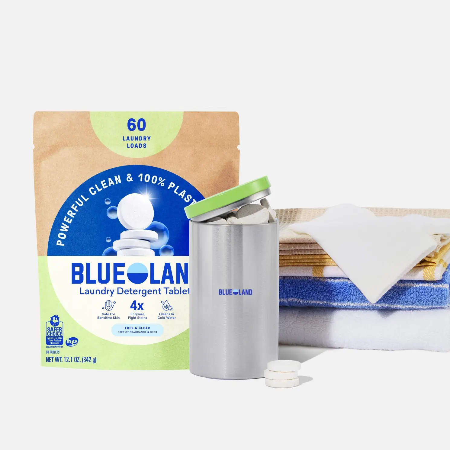 Blueland Laundry Detergent Tablets Starter Set, Eco-Friendly, Plastic-Free Pacs for HE & Standard Washers, Scented & Unscented