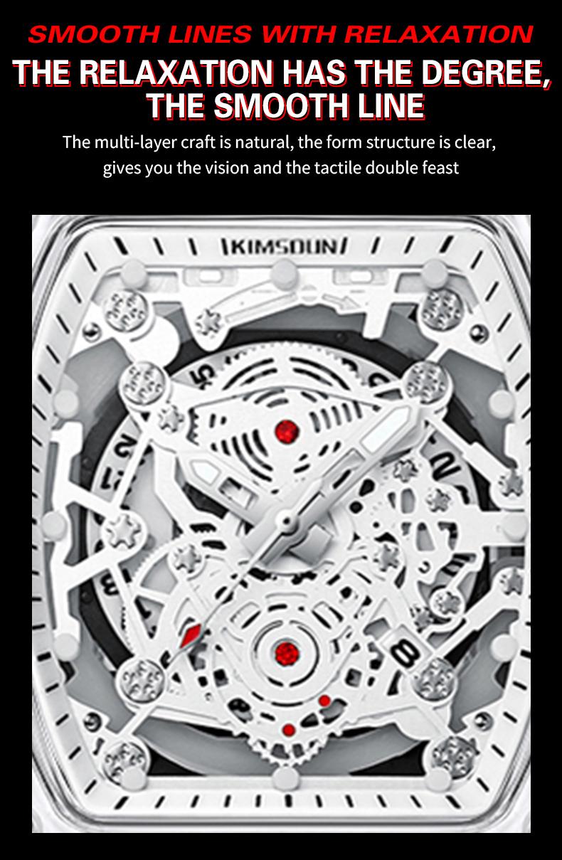 Fashion Clear Case Skeleton Watch for Men, White Strap, Casual Sport Timepiece