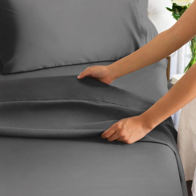 6-Piece Deep Pocket Bedding Set, Fitted and Flat Sheet, Hypoallergenic, Elastic All Around, Multiple Colors and Patterns - 100% Microfiber Brushed Weave Machine Washable