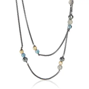 Pre-owned NY154611 David Yurman Yellow Gold And Sterling Silver Topaz And Hematite Bijoux Necklace