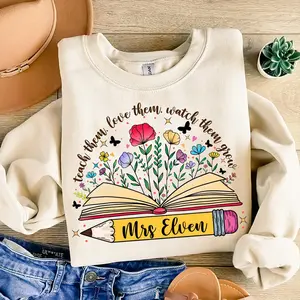 Custom Name Teacher Appreciation Shirt, Teach Them Love Them Watch Them Grow, Teacher Wildflowers T-shirt, Retro Teacher Floral Tee 2QORW