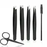 Eyebrow Tweezers Set with Curved Scissors & Brush, 6 Counts/set Stainless Steel Eyebrow Tweezers Set, Professional Makeup Tools for Women