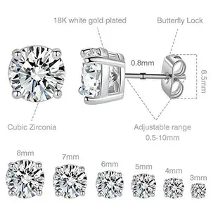 GEMSME 6 Pairs 4 Prong Graduated Round Clear Cubic Zirconia Hypoallergenic Earrings Set 3-8mm E-0988-W