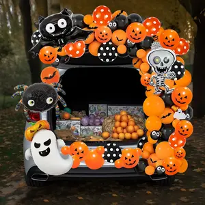 Joyfy 81 Pcs Halloween Trunk or Treat Decorations Kit, Car Archway Garage Door Halloween Balloon Decoration with Stripe and Glue Points