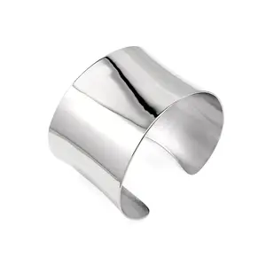Waterproof Silver Wide Grooved Cuff Bangle Women Ladies Stainless Steel 18K Gold Plated Shiny Round Edge Punk Bracelet Chunky Jewelry Wonderwomen