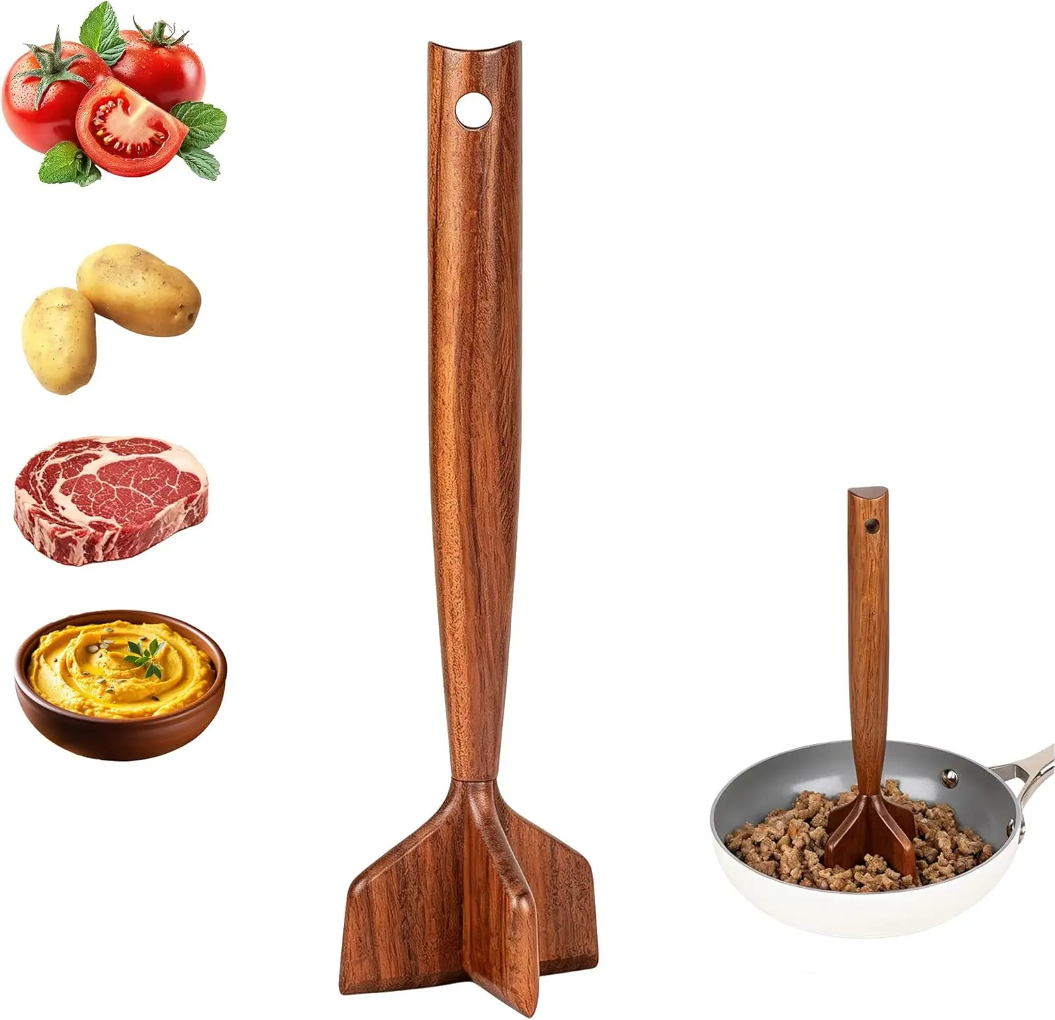 Ecoteak 4-Blade Solid Wood Meat Chopper & Shredder, 10.5 in Sturdy Smooth Stylish Multi-Use Kitchen Utensil - Wooden Potato Smasher, Hamburger Smasher, Kitchen Cooking Accessories summerwins,