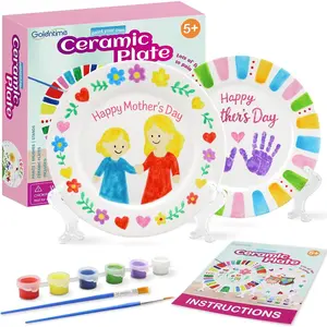 Ceramic Plate Painting kit for Kids and Adults Including 2 Ceramic Plates to Paint, with 12 Paints, 2 Brushes and 2 Stands - Perfect as DIY Home décor or Gifts for Bithday Christmas