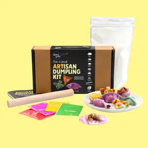 Global Grub DIY ARTisan Dumpling Kit with Bread Flour, Natural Powders, Dumpling Rolling Pin, Dough Cutter, Instructions