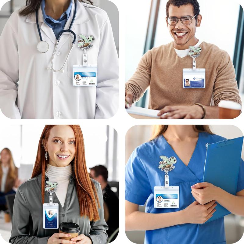 2PCS Funny Turtle Nurse Badge Reel, Cute Work Badge Holder with Retractable Clip, Pediatric Badge Buddy, Nursing Student RN LPN CNA MA Medical Worker Teacher Doctor ID Name Badge Clip Accessories