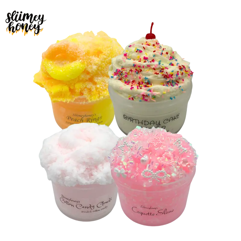 SLIIMEYHONEY: 4-Pack bestsellers Slime Bundle - Premium Scented Slimes, ASMR, Different Textures and Charms!