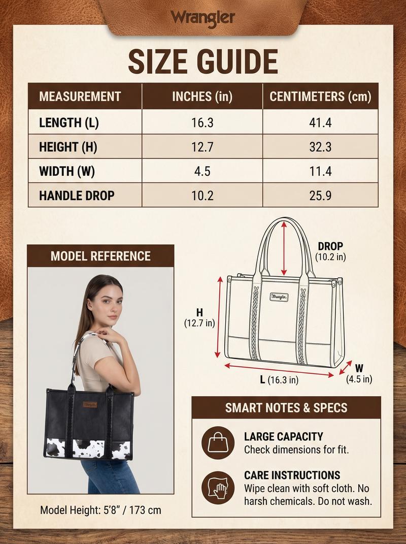 Wrangler Cow Print Large Capacity Tote Handbag for Women purse Tote Bag Leather Designer