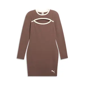 PUMA Womens Her Long Sleeve Trim Dress Casual Casual - Brown