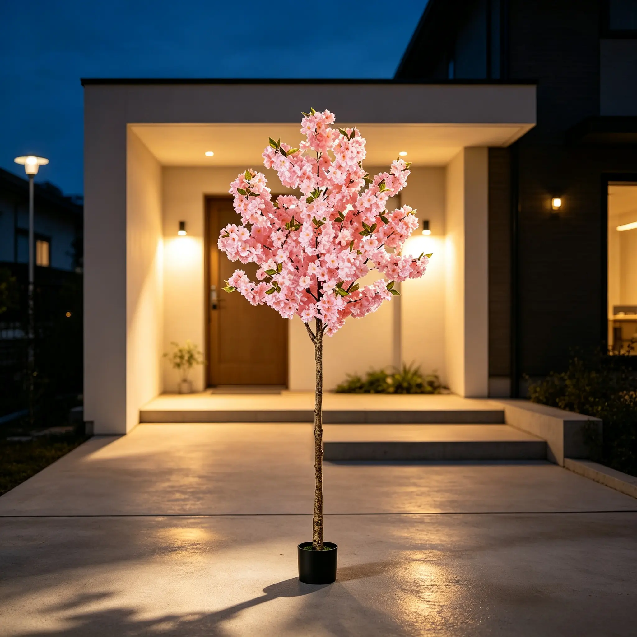 5FT Pink Artificial Cherry Blossom Tree with Black Planter Pot, UV Resistant Realistic Faux Sakura Floor Tree, Fake Flower Plant for Front Porch Night Entryway Home Living Room Office Wedding Party Holiday Christmas Decor
