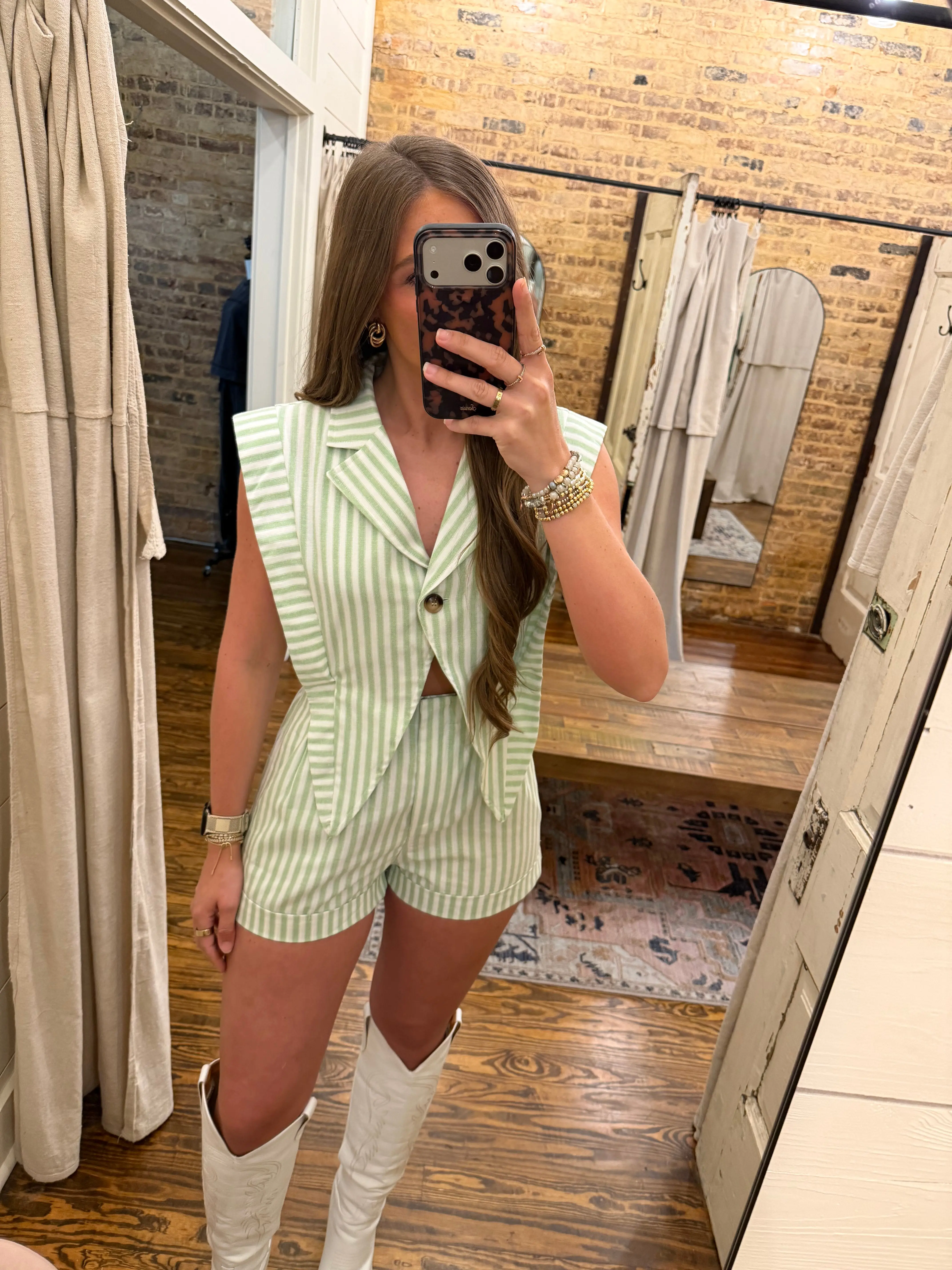 Blazer Style Striped Romper White/Mint