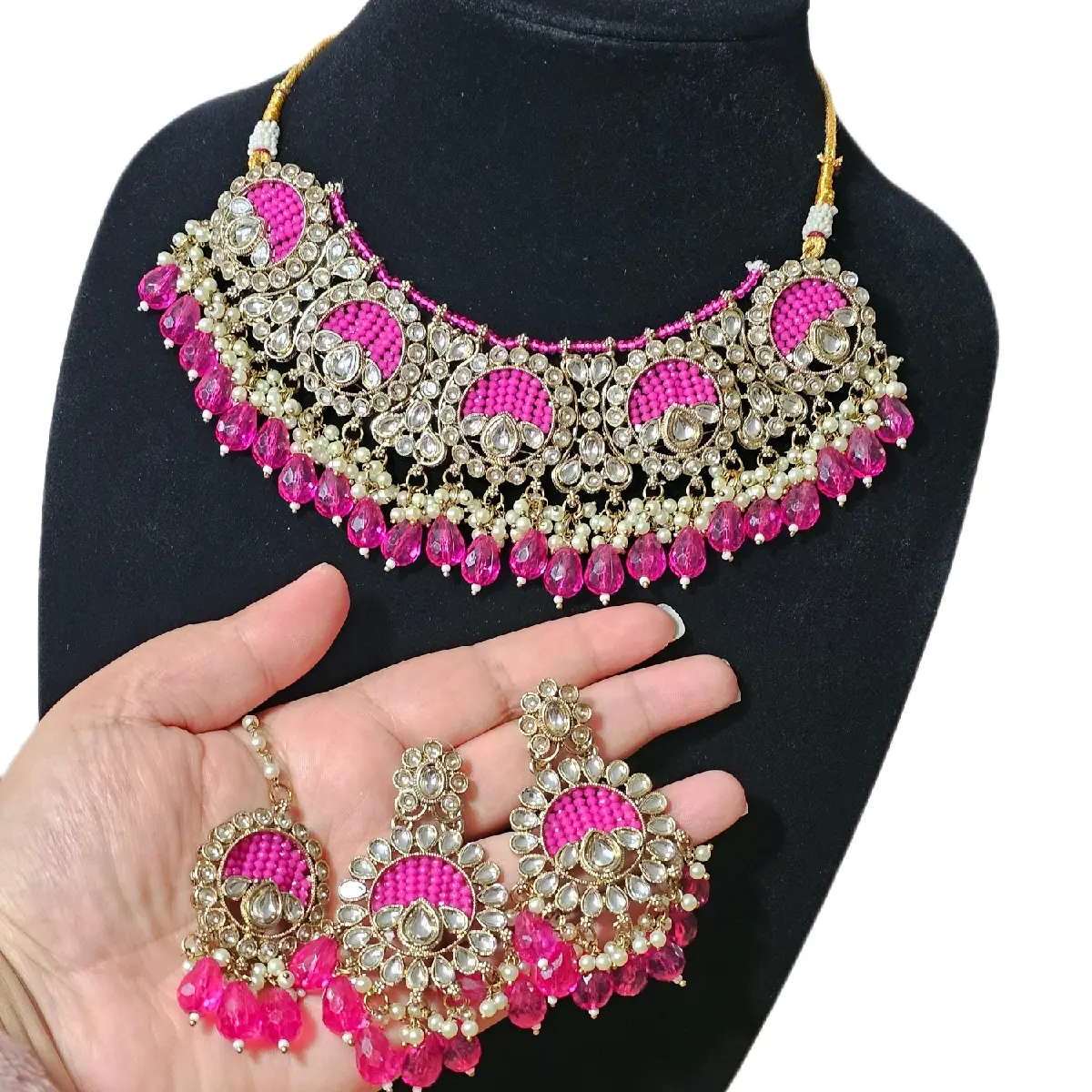 Traditional Indian Pakistani desi necklace earrings tikka set