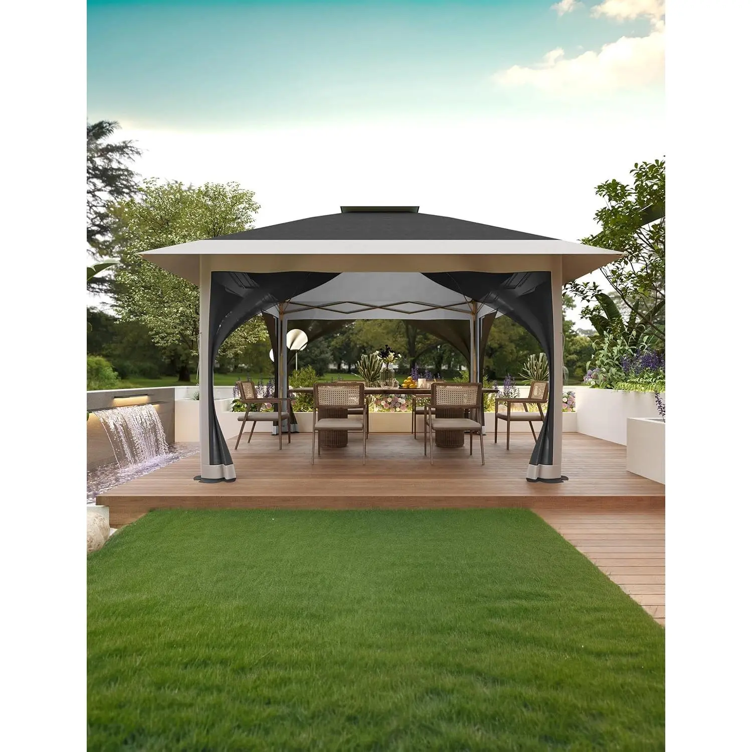 Garvee 13x13FT Outdoor Patio Gazebo,Outdoor Canopy Tent,Backyard Tent for Party, Wedding, Outdoor Dining, Patio, Backyard(Dark Grgy+Light Grey)