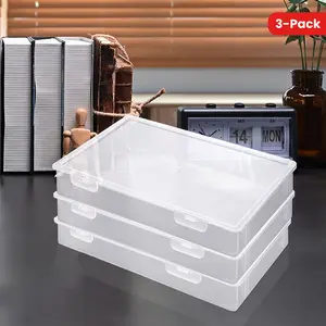 3-Piece Set of Sivlana A4 Document Organizer Boxes. Transparent Plastic Rectangular Desk Storage with Flip Lids. Multi-purpose Non-waterproof File and Magazine Holders.