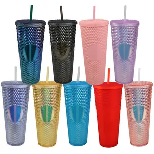 24oz Diamond Durian Double Wall Tumbler Pool Beach Cup with Straw Coffee Cold US Bottle Drinkware Water Bottles Drink Mug Washable Reusable Portable Bottle