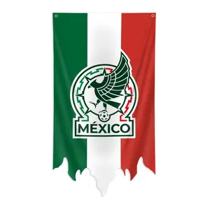 1pc, FOOTBALL 2026 Mexico Flag, Mexican National Team Football LOGO Banner, Vertical Shabby Flag, 51x28in (130*70cm), 2 Grommets, Single-Sided Printing, for Indoor, Outdoor, Dorm, Party, Home, Man Cave, Garden, Bar, Fans Club, Decoration