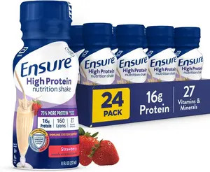 Strawberry High Protein Nutrition Shake Ready to Drink 16G Protein with Vitamins and Minerals Meal Replacement 8 Fl Oz 24 Pack