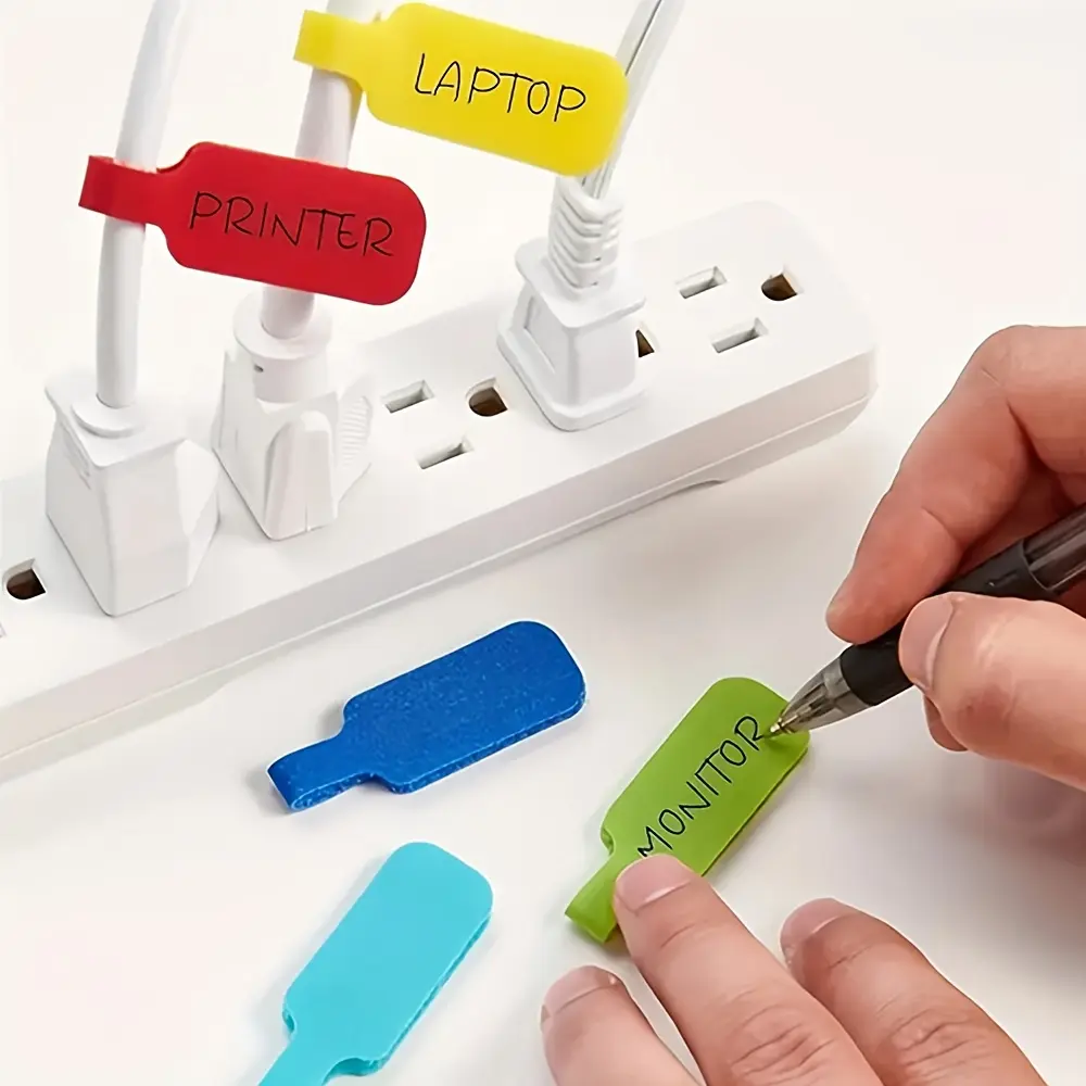 10pcs/20pcs Random Color Cable Tags, Writeable Velcro Data Line Organizer Straps, Home Office Travel Essentials, Desk Cable Management, Cord Organizer for Desk, Desk Accessories, Office Desktop Accessories, Office Supplies