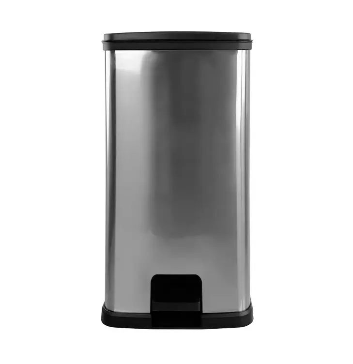 Kitchen Trash Can, 13 Gallon, Plastic Rectangular Step Garbage Bin, Silver
