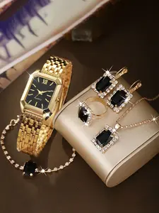 Fashion Quartz Watch Set, Stainless Steel Band, Analog Rectangle Face, Perfect Gift for Women, All Seasons Wear