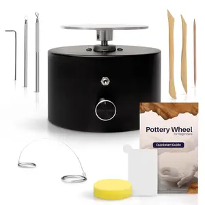 Mini Pottery Wheel for Beginners, Beautifully Designed and Premium Touch, Full Video Tutorials and Pottery Tools Kit (1lb AirDry Clay), Strong Motor and Easy Operation Made With Premium Materials, Unleash your Creativity, Pottery Kit (Black) - DIY Craft