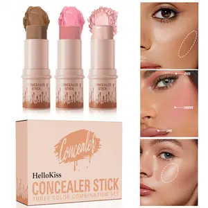 HelloKiss  Face Set – 3 Highlighters, Blush & Contour, Waterproof & Sweatproof, Lightweight Natural Finish – For Travel & Daily, Complete Cream Kit Beauty Kit Beauty Glow Set
