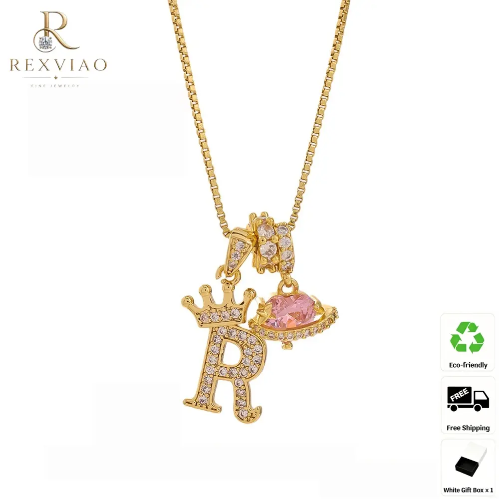 Rexviao Women's Letter Necklace | Crown, Heart, and Letter Pendant | A-Z Initial Jewelry | 5A Cubic Zirconia | Suitable for Daily Wear & Parties | Gift for Birthday, Mother's Day, Valentine's Day, or Christmas