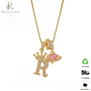 Rexviao Women's Letter Necklace | Crown, Heart, and Letter Pendant | A-Z Initial Jewelry | 5A Cubic Zirconia | Suitable for Daily Wear & Parties | Gift for Birthday, Mother's Day, Valentine's Day, or Christmas