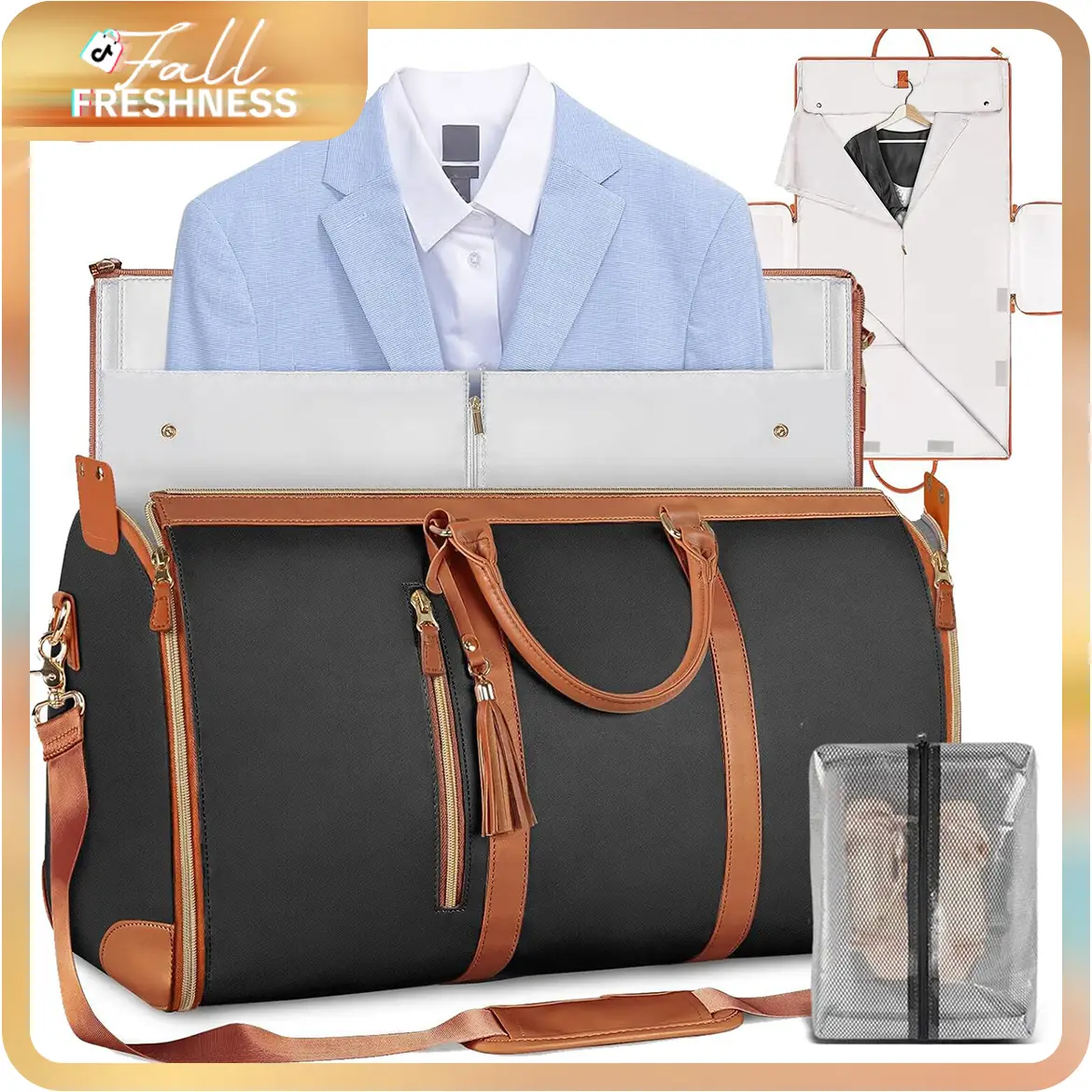 Lefame Travel Bag - Waterproof Duffel with Shoe Compartment, Foldable Carry-On Bag for Men & Women, Scratch-Resistant & Large Capacity Weekend Travel