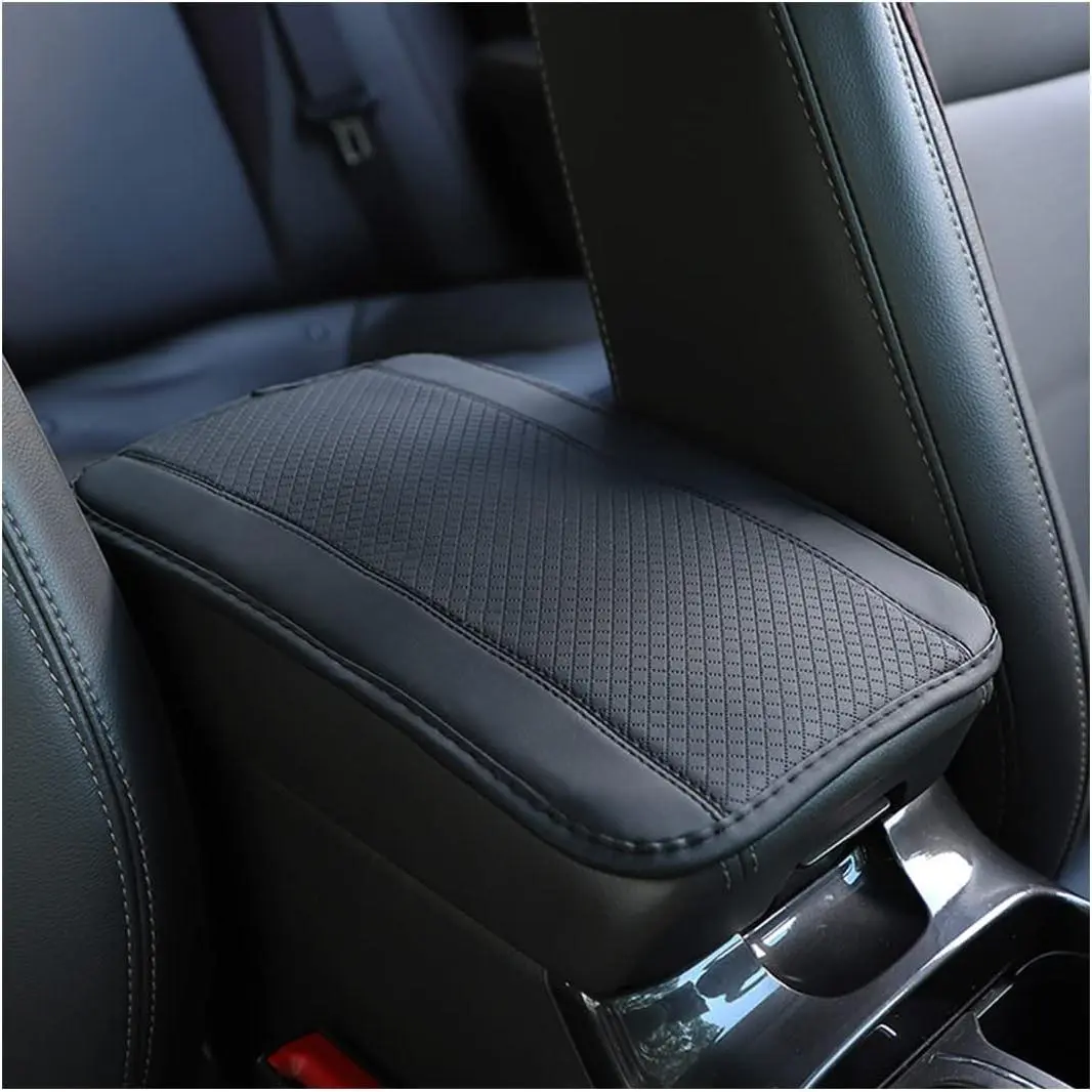 Center Console Armrest Pad, 12.6X 7.2 Inch PU Leather  Auto Armrest Seat Box Cover Protector, Universal  Interior Accessories (Black & Grey)