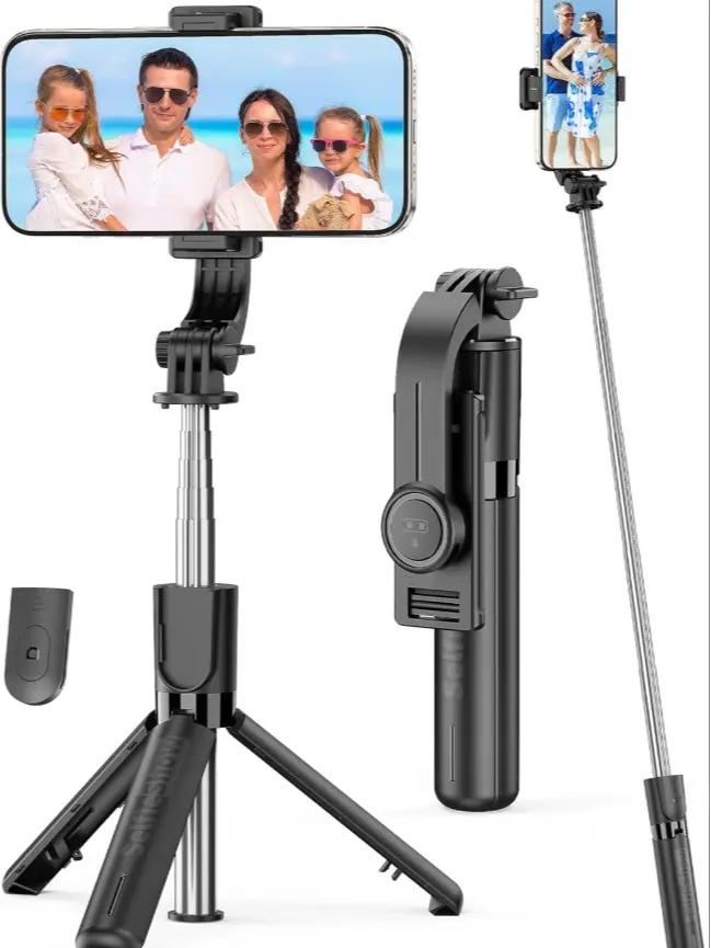 4-in-1 Portable Selfie Stick with Detachable Wireless Remote Control, 360° Rotatable Plastic Phone Holder, Extendable Tripod Stand - Smartphone/Cellphone Accessory Compatible with iPhone 16/15/14/13 Pro, Android, GoPro