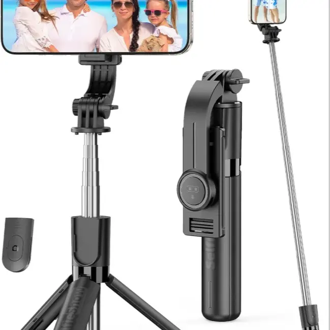 4-in-1 Portable Selfie Stick with Detachable Wireless Remote Control, 360° Rotatable Silicon Holder, Adjustable Extendable Arm, Foldable Tripod Stand - Mobile Phone Accessory for Filming, Compatible with iPhone 16/15/14/13 Pro, Android, GoPro