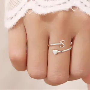 Glossy ring 26 English letter ring heart shape flower body letter ring plain ring open ring simple personality ring