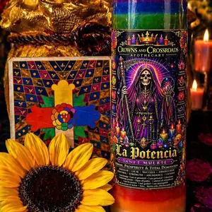 La Potencia Santa Muerte 7-Color Candle for Protection Reversal & Spiritual Defense | Power Prosperity Total Domination