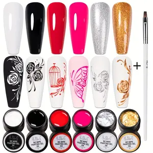 AWStorG 7Pcs 5g 4 IN 1 No Wipe Painting Gel Nail Art Professional Full Coverage Black White Color Drawing Liner UV Gel Polish Manicure Cutics Cosmetic Brush Flawless Nail polish gel、spring nail、Easter nail、gift for mom