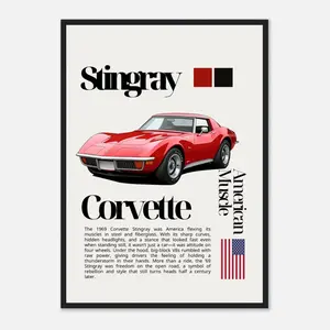 Corvette Stingray poster, vintage muscle car inspired artwork with retro bold aesthetic, ultimate racing passion choice, garage wall upgrade essential, classic car enthusiast decor