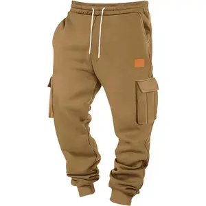 Men's Heavyweight Elastic Waist Cargo Sweatpants with Pockets Baggy Drawstring Cotton Jogger Pants for Comfort and Style cuffed  sweatpants