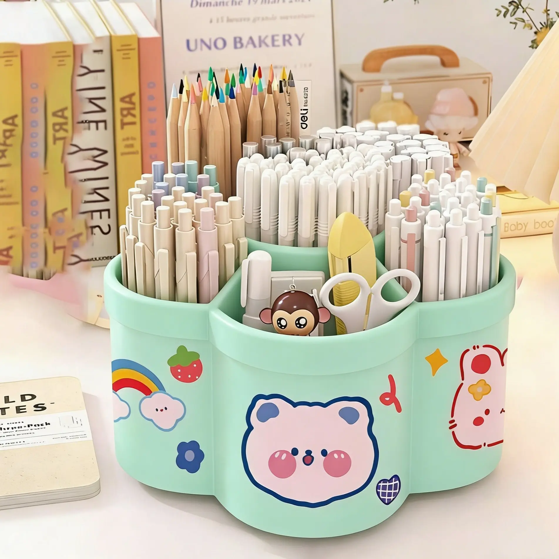 360 Degree Rotating Desktop Storage Set, Multi-Functional Stationery Organizer, Multi Compartment Organizer, Large Capacity, PVC Material, Ideal Gift for Students & Office Workers, Desk Organizers with Compartments
